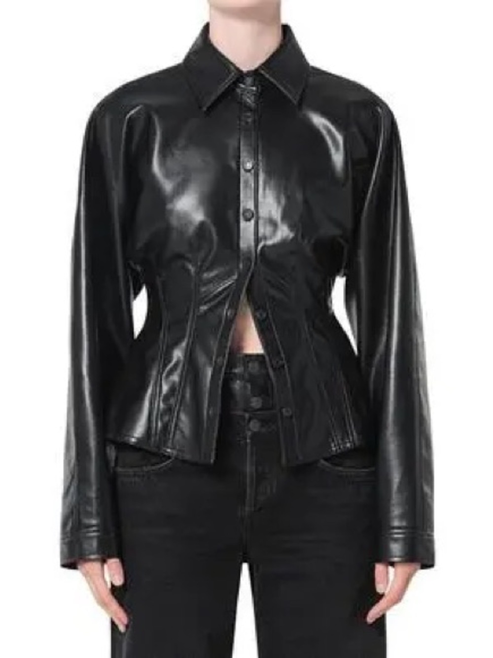 Agolde Devon Faux Leather Long Sleeve Seamed Top Size Small